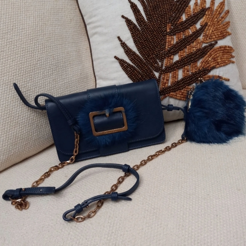 Neiman Marcus Charles & Keith Crossbody Navy Leather Rose Gold Chain